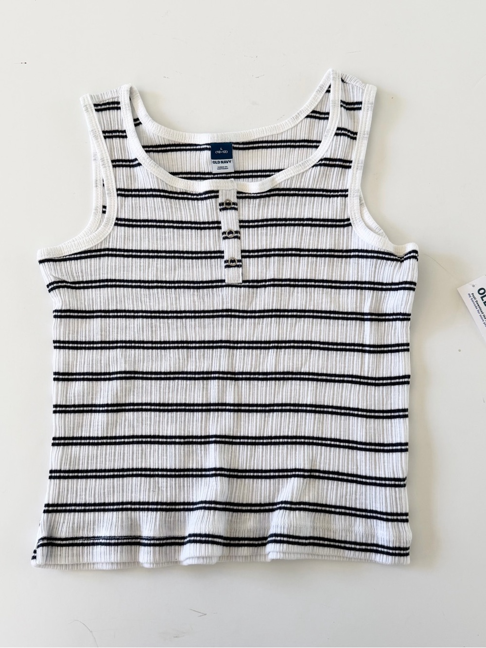 White Ribbed Tank Top with Black Stripes